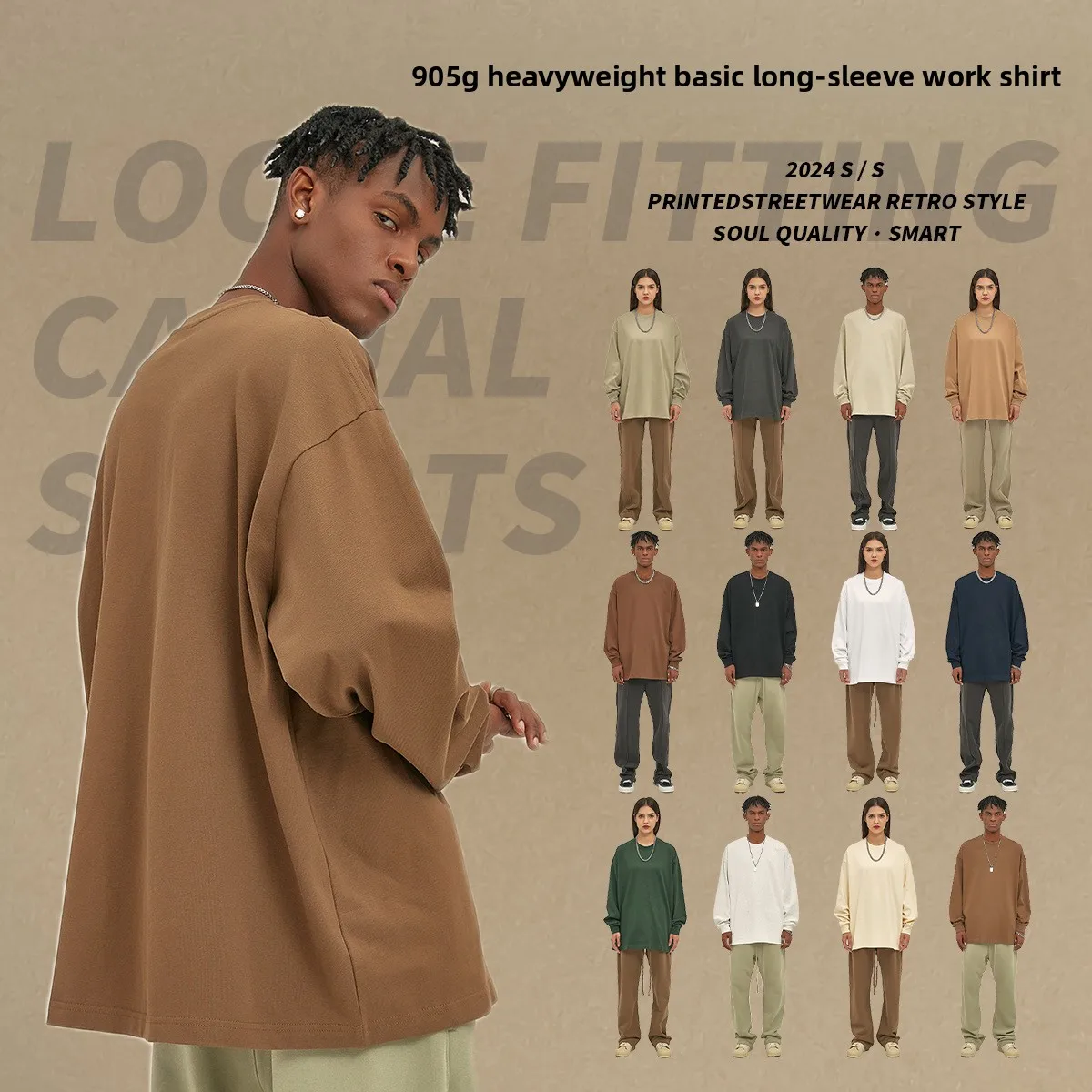 

2025 New Heavyweight Long Sleeve Sweatshirt Men Women, Oversized Streetwear Retro Style Basic Casual Work Shirt, Loose Fit Multi