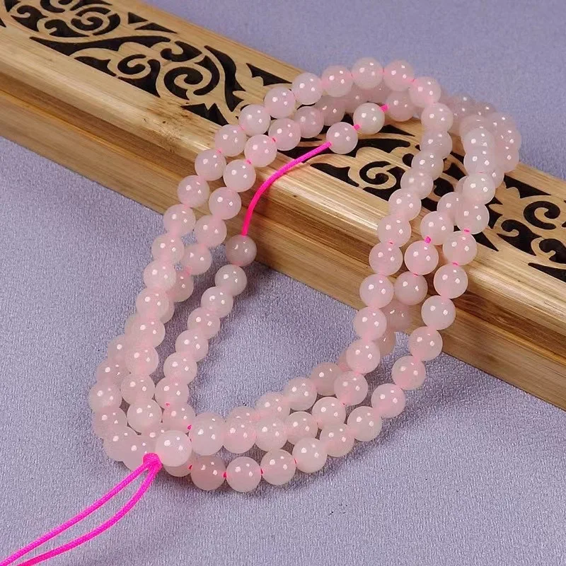 Hetian Jade Root Powder 108 Multi- , Qinghai Material, Women'S Pink Round Bracelet, 6Mm Bead Chain