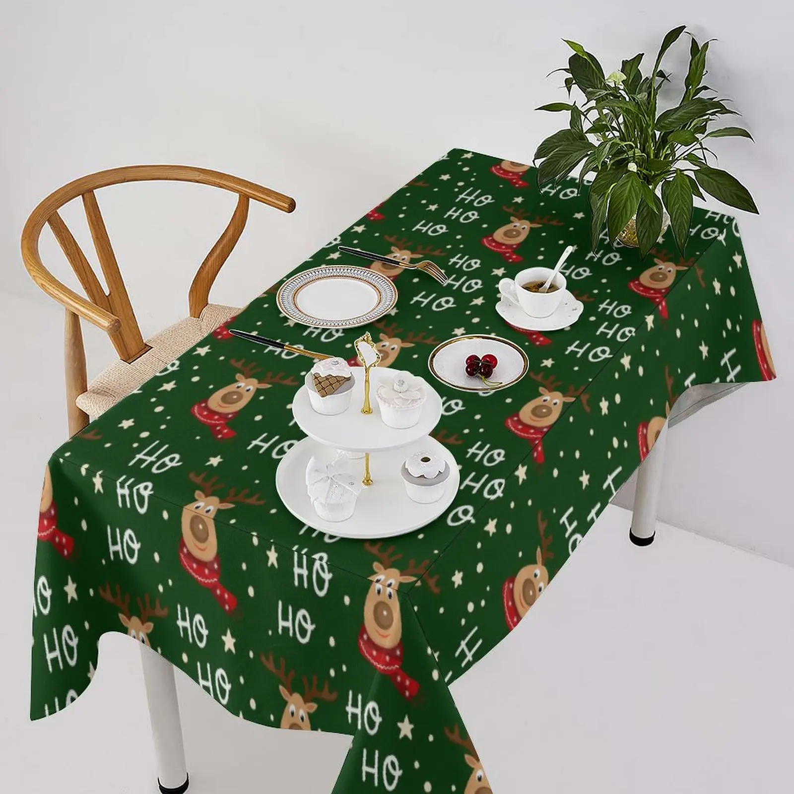 

Christmas Reindeer Waterproof Durable Tablecloth, Multi - Size for Home/Dining Decor