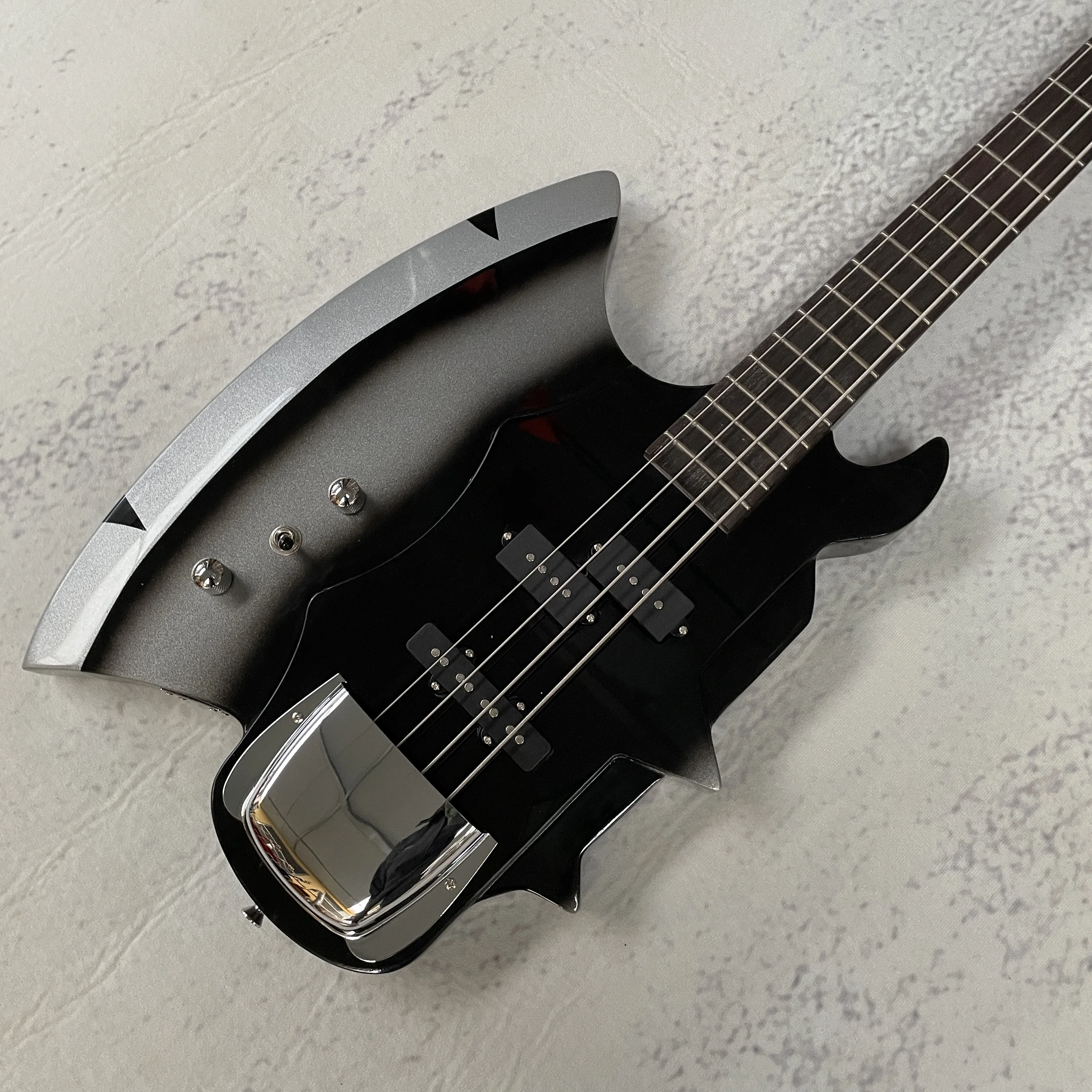 Alien left-handed axe bass, 4-string bass guitar chrome hardware electric bass guitars