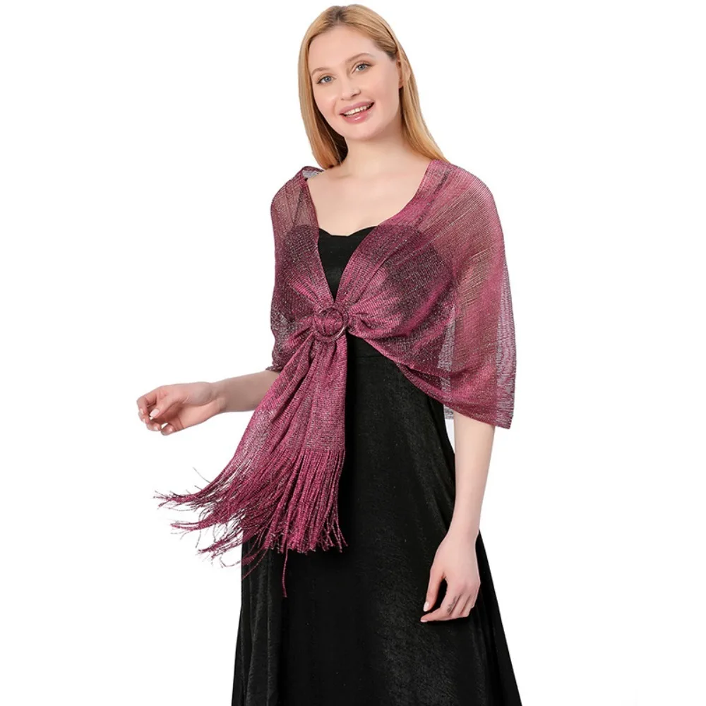

Fashion Bridal Sparkling Metallic Scarf Wedding Party Bridesmaid Evening Dresses Shawl with Buckle Gold Silver Lady Cape Wraps