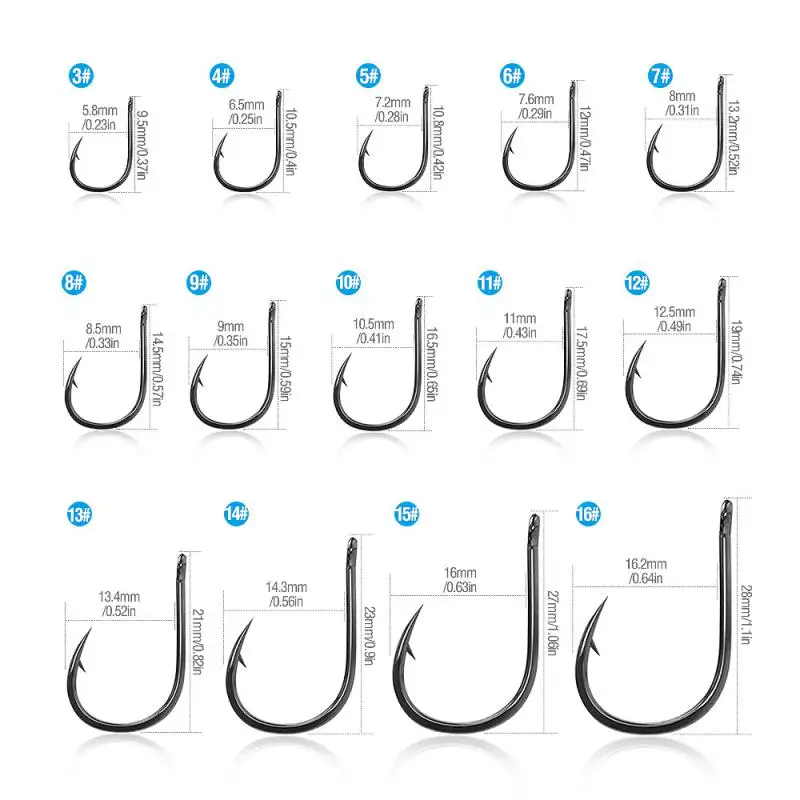 50pcs/box High Carbon Steel Sea Fishing Sharp Hook 3#-16# Model Fishing Hooks Barbed Carp Hook Single Circle Fishing Accessories