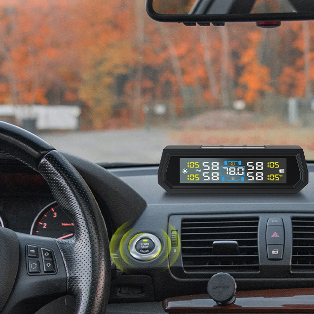 Sistema de monitoramento de pressão dos pneus movido a energia solar/usb com 4 sensores sistema de monitoramento de pressão dos pneus display lcd para rv sedan suv caminhão