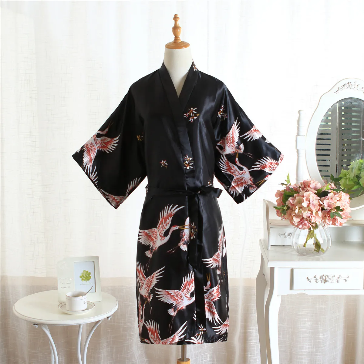 Ropa de dormir de satén para mujer, bata de boda, camisón sedoso, albornoz informal, camisón largo de rayón Animal, Kimono