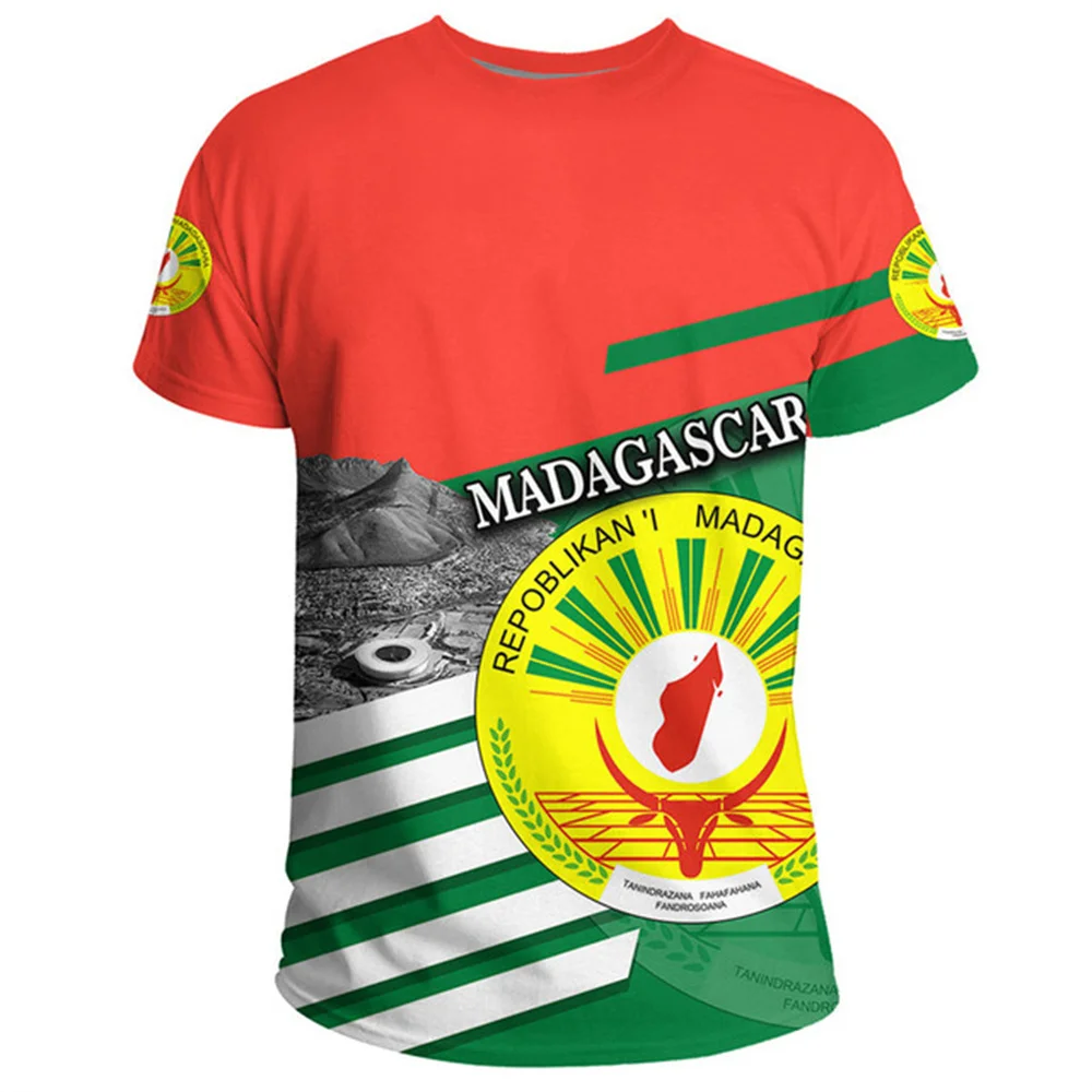 Madagascar Flag 3D Printed T-Shirt Men's Casual Football Short Sleeve T-Shirt Kids Sports Jersey New Summer Retro Tops