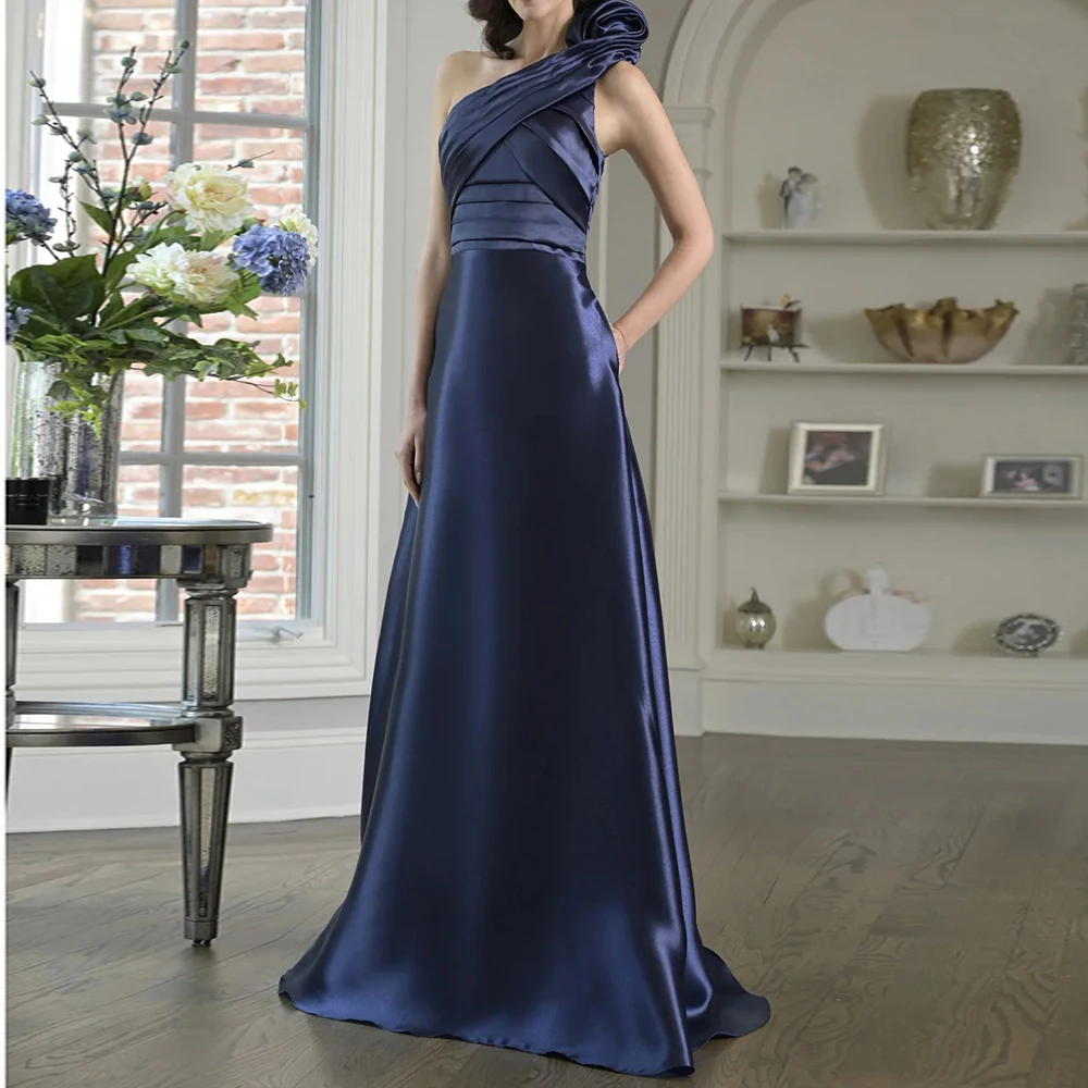 

Customized Mermaid Evening Dresses Floor-length One-shoulder Sleeveless Prom Gown Fashion Pleat Simple Draped Casual Party Gown