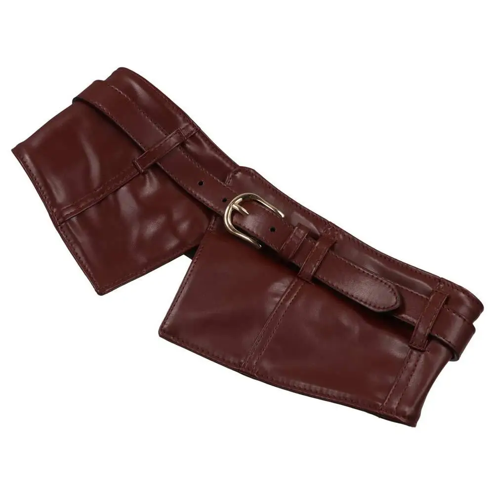 Korset Pinggang Elastis Punk Warna Solid, Sabuk Lebar Elastis, Pelangsing, Kulit PU, untuk Gaun