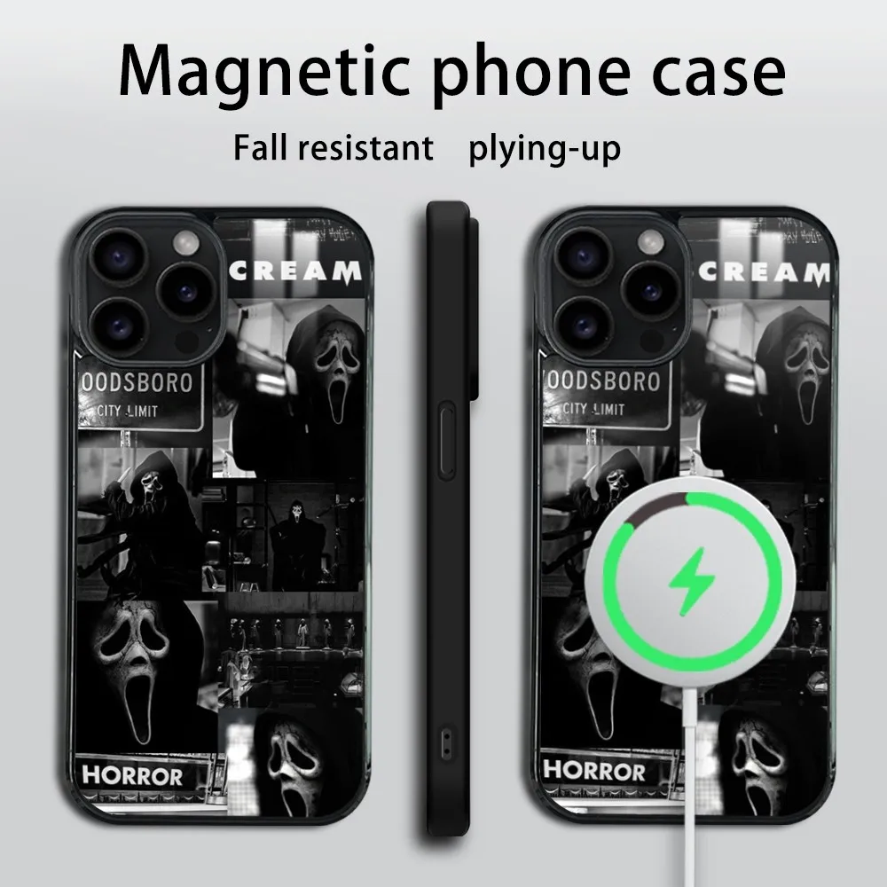 Halloween G-Ghost F-face Phone Case For iPhone 16 15 14 13 12 11 Pro Max Plus Mini Magsafe Mirror Wireless Magnetic Cover