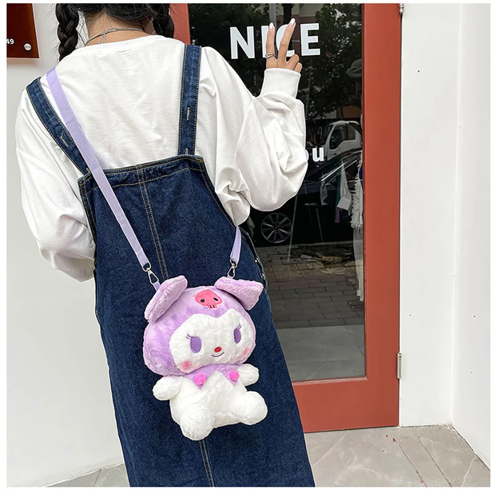 Sanrios Kawaii Plush Cartoon Kuromi Girl Shoulder Bag Anime Plushie Messenger Bag Keys Coin Purse Handbag Girl Doll Toy Gift