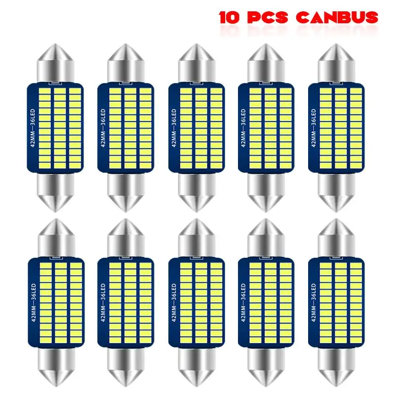 10PCS Festoon C5W LED 31 36 39 41mm 4014 Chips LED Canbus C10W Car LED Interior Reading Light Dome Lamp 12v