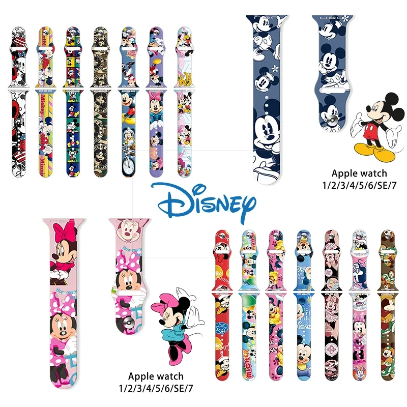 Disney Mickey Mouse Silicone Strap for Apple Watch 3 4 5 6 7 SE cartoon Watchband iWatch Band 38mm 40mm 41mm 42mm 44mm bracelet