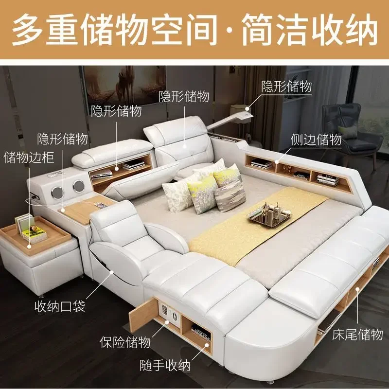 Simple modern massage bed, double bed, multifunctional soft bed for storage, without mattress.