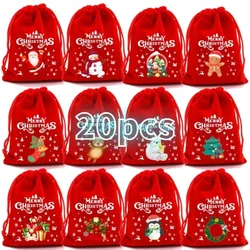 20/1Pcs Red Christmas Velvet Bags Xmas Gift Bags Santa Candy Drawstring Pouch Wrapping Bag for New Year Party Decor Storage Bag