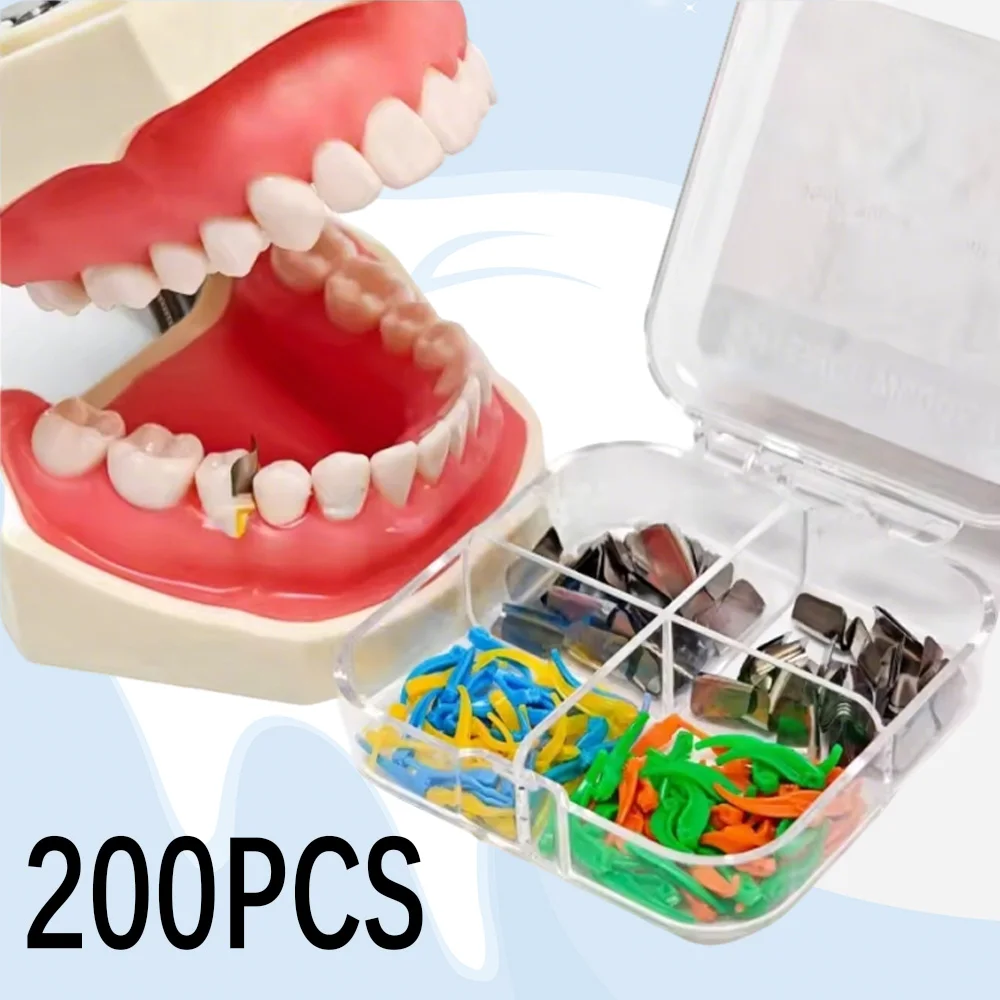 

200Pcs Anterior Matrix System Stainless Steel Bands Plastic Interdental Wedges for Composite Fillings Dental Supplies