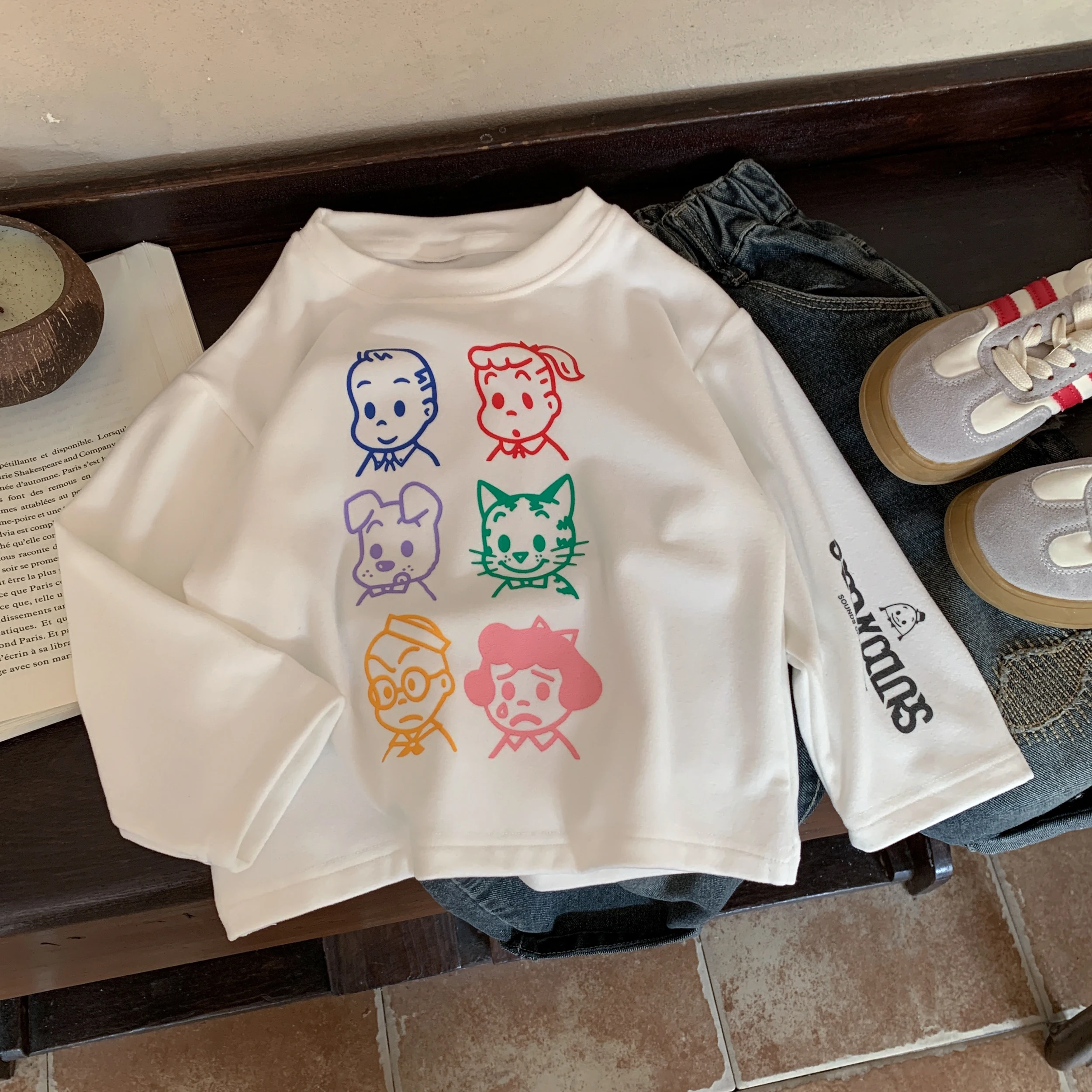 Children's Autumn Winter Base Shirt Long Sleeve Elastic Inner Cartoon Australian Velvet T Baby Boys Girls