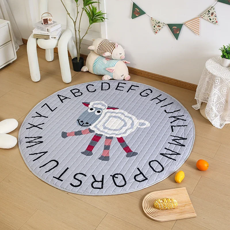 Soft Cotton Baby Crawling Pad Cartoon Round Carpet For Kids Bedroom Sheep Nursery Safety Play Mat For Kids Storage Beach Rug