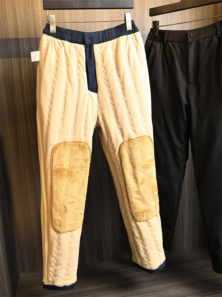 

Thiened Cotton Pants for Men Autumn Winter Straight Leg Warm Waterproof Casual Trousers Faionable Street Sle Long Pants