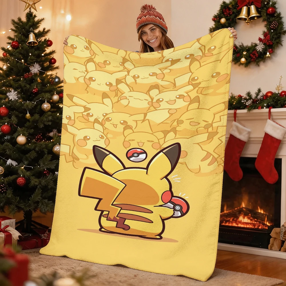 Pokemon Pikachu Gengar Bulbasaur Charmander Squirtle Psyduck Flannel Throw Blanket Soft Warm Blanket for Sofa Bed Home Decor Gif