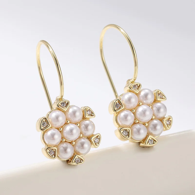 Creative Ethnic Style Imitation Pearl Earring Party Banquet Jewelry Gift Vintage Court Style Gold Plated Ornate For Women