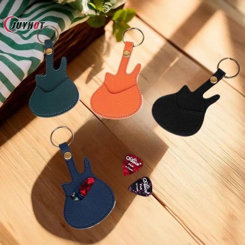1PC Leather Guitar Pick Bag Pick Holder Case Guitar Shape With Key Ring Guitar Accessories Instrument Accessories