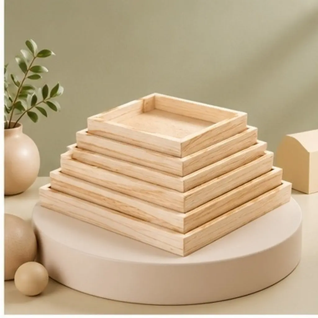 9Pcs Puzzle Tray DIY Six-Sided Square Wood Stackable Nested Organizer Modular Art Craft Painting Mixing Tray Puzzle Piece