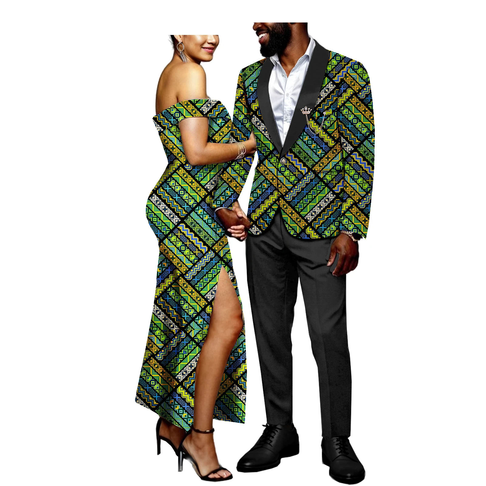 African Couple Matching Outfits Dashiki Women Print Wax Dress and Suit for Men Wedding Party Clothes