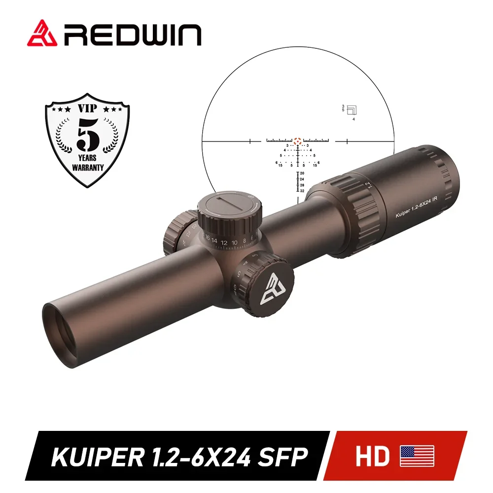 Red Win Zero Lock Turret 1/2MOA Adjust Rangfinding Reticle Wind Hold Quick Acquisition Kuiper HD 1.2-6x24IR AR15 Compact Scope