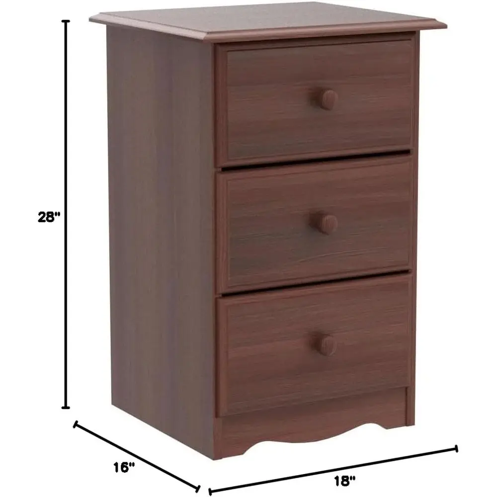 100% Solid Wood 3-Der Nightstand, Mocha, 28