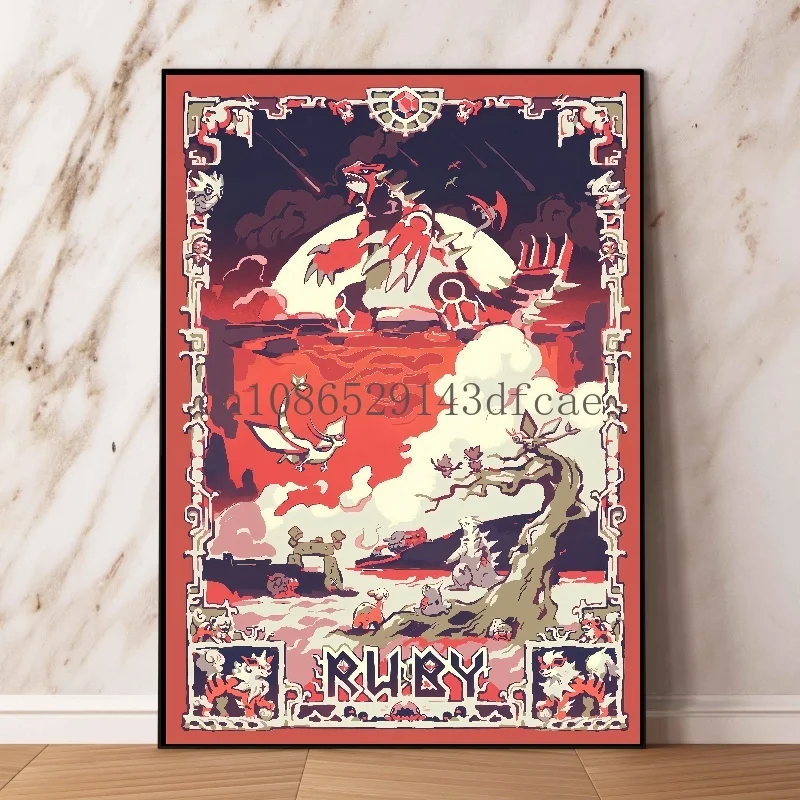 Affiche de dessin animé Pokemon pour enfants, peinture sur toile, art mural, image moderne, décor à la maison, cadeaux classiques, personnages d'anime, Rayquatro Lugia