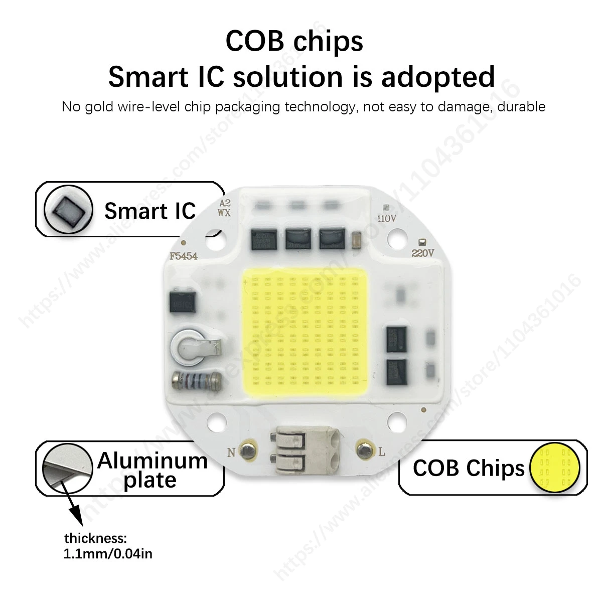 5PCS LED 110v 220v 50w LED COB Chipled bulb High Power 50w light bulbs Lamp 220V LED matrix For Outdoor Indoor FloodLight White