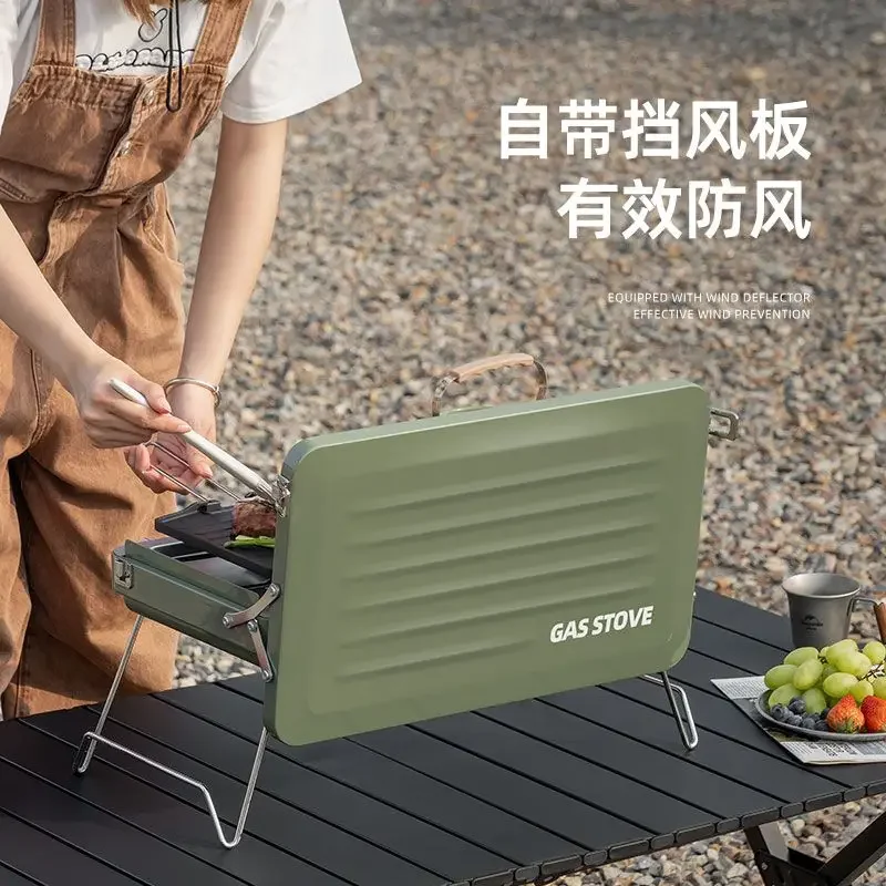 Portable Foldable Dual‑Head Barbecue Stove Complete Set Picnic Commercial Multipurpose Gas Stove for Backyard Travel BBQ Cooking
