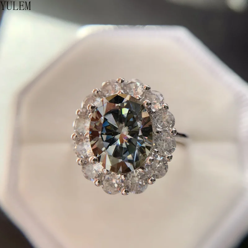 YULEM Oval Cut 3ct Gray Moissanite Diamond Ring 925 Sterling Silver Party Wedding Band Rings Women Engagement Promise Jewelry
