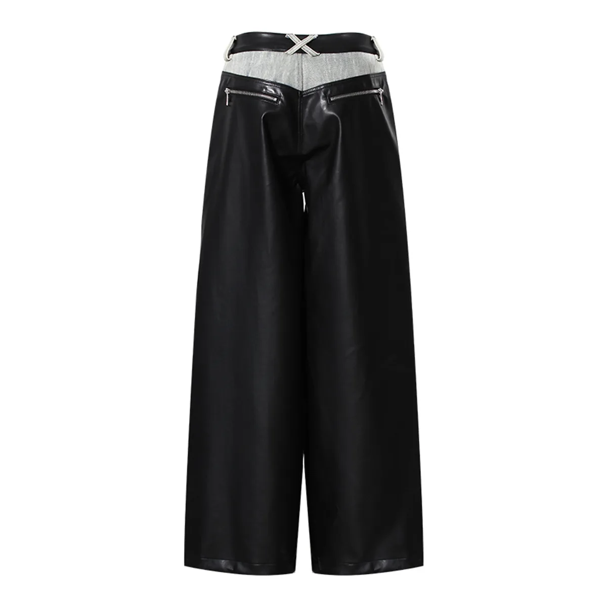 Jeans da donna a gamba dritta stile street vintage per la primavera, vestibilità ampia, in pelle lavata, impiombata a contrasto, gamba lunga di nicchia unica