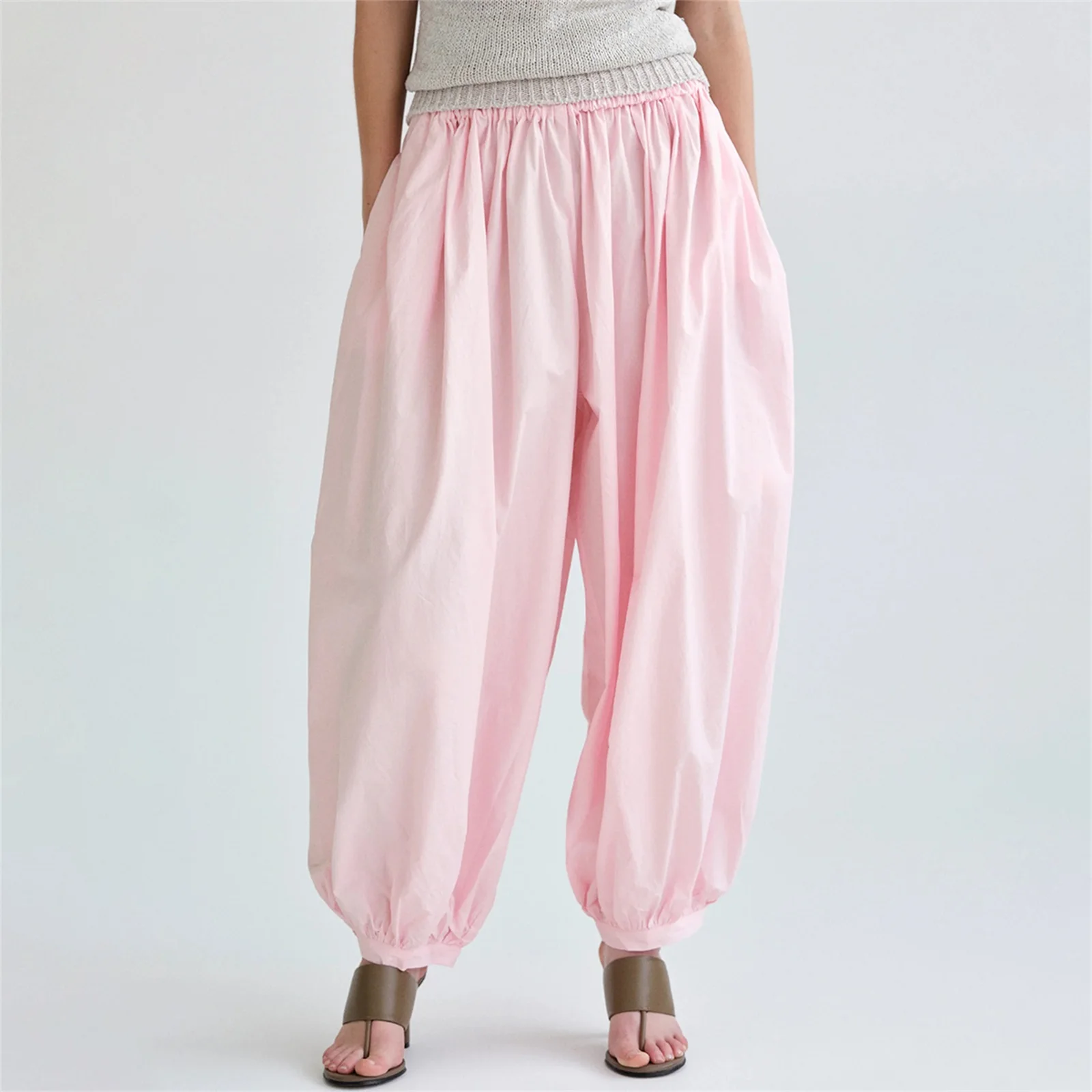 Mode poche Bloomers pantalon femme pantalon plissé ample taille haute Patchwork pansement Streetwear jambe large femmes pantalon