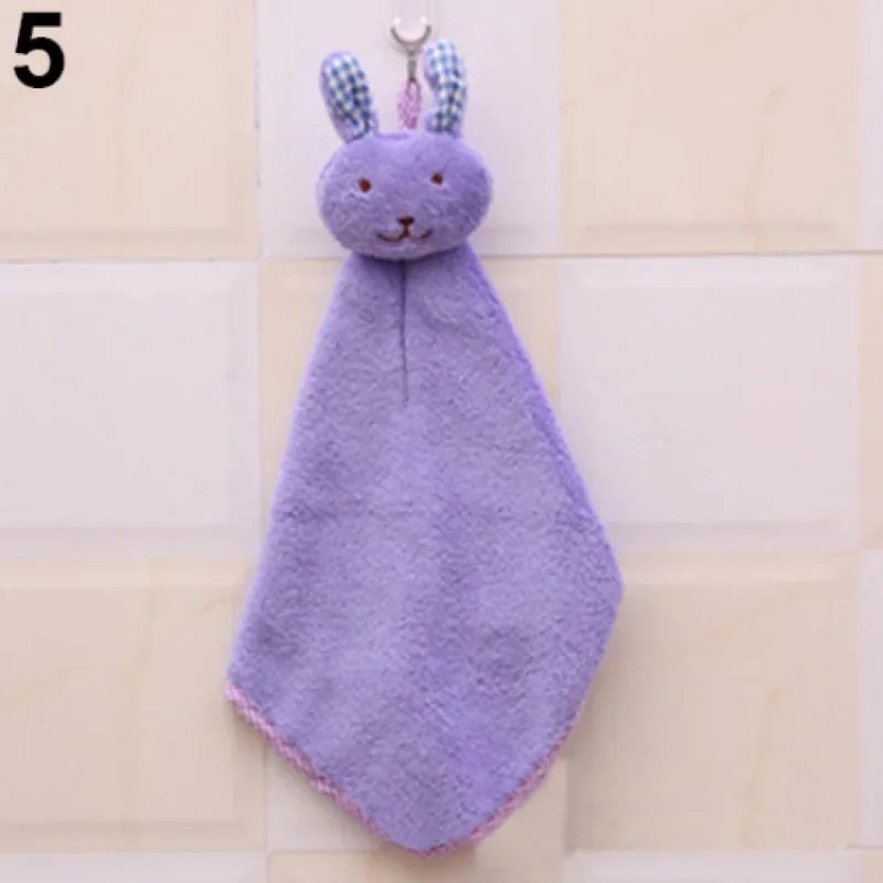 Serviette de bain en peluche polaire corail doux, lapin mignon, serviette pour bébé, dessin animé, lingette pour enfants, serviette de bain suspendue