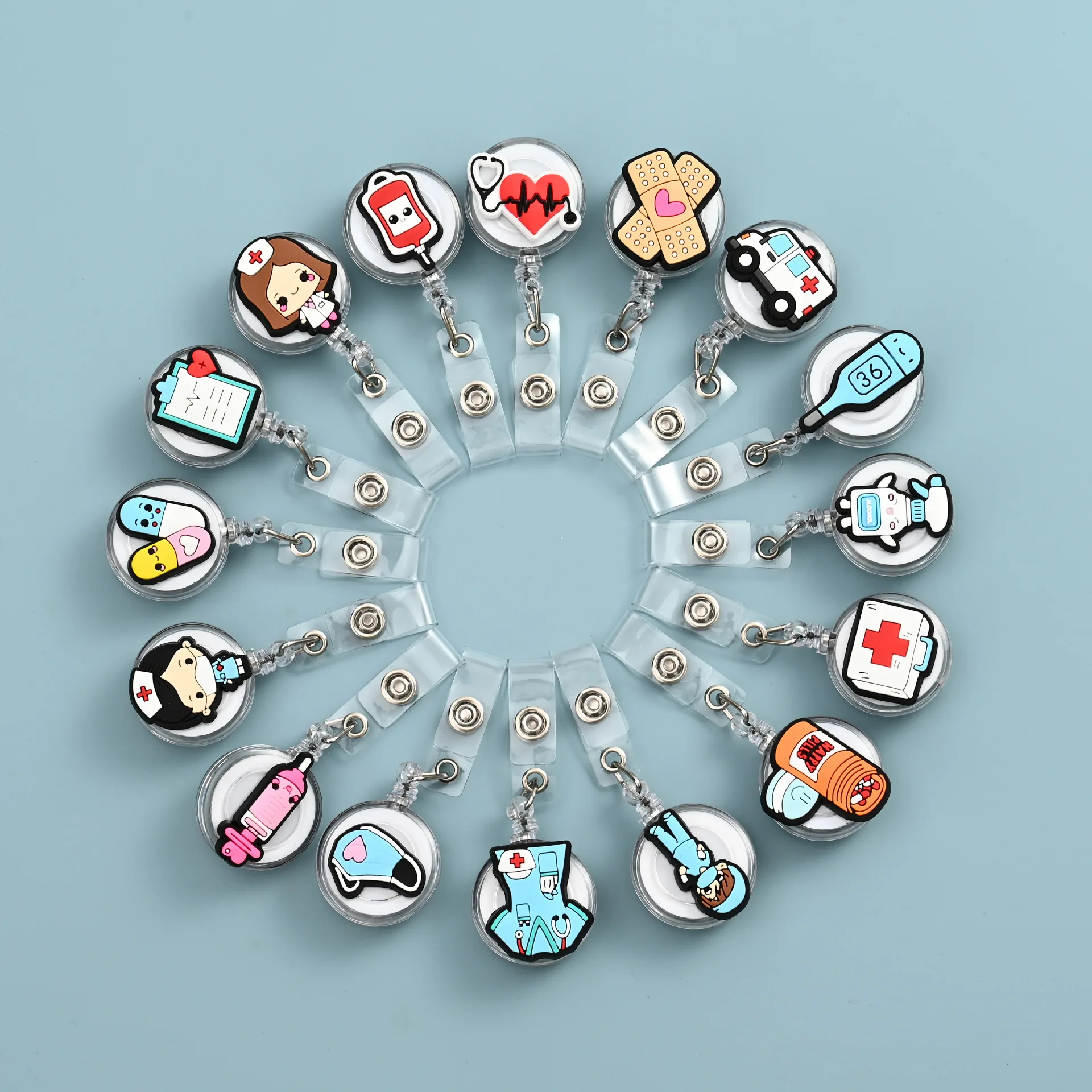 Hot Sales 1 Piece Soft Silicone Retractable Nurse Badge Reel Anime Band-aid Mask Pills Doctor ID Card Holder Keychains Lanyard