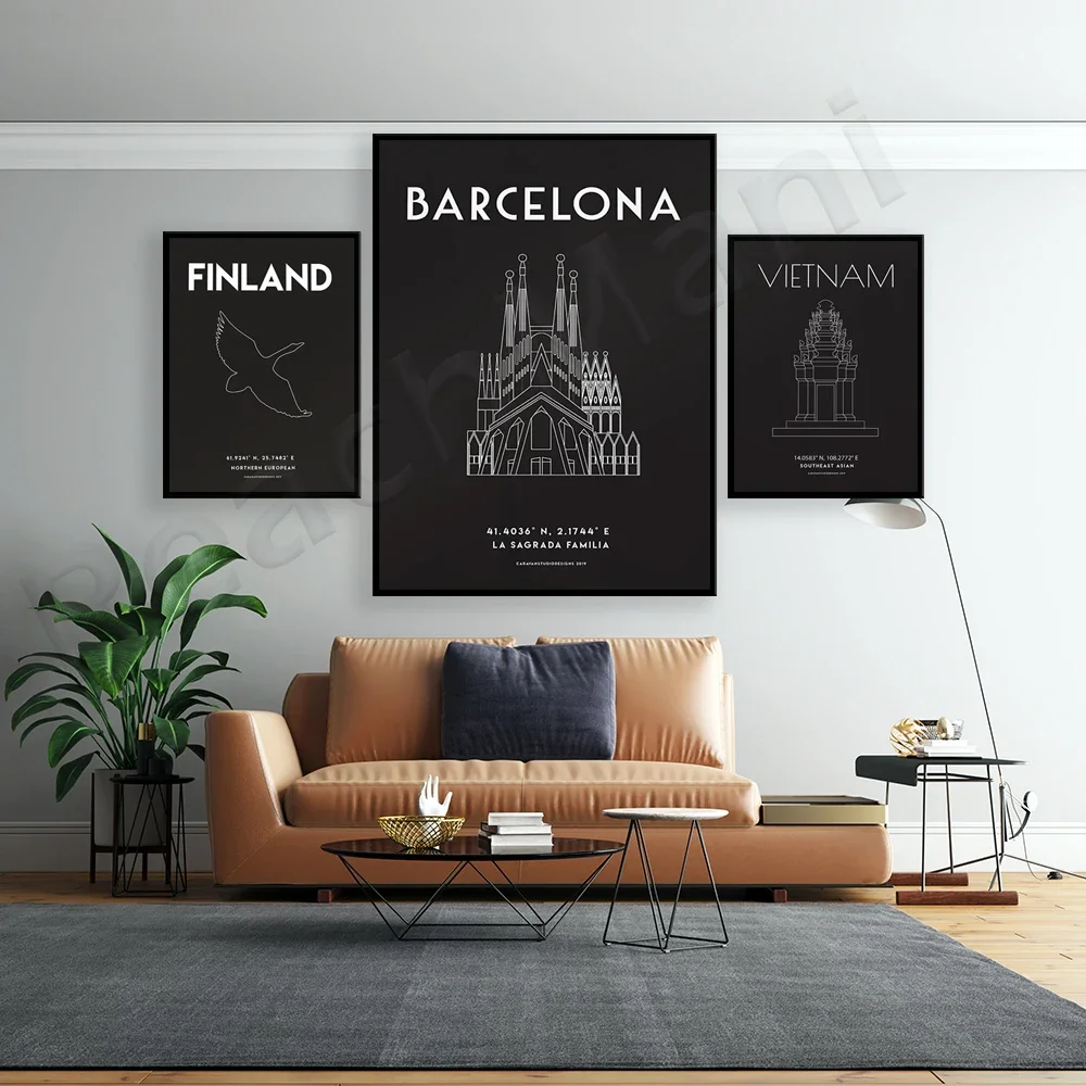 Finland, Sagrada Familia Barcelona, Vietnam travel poster, wall art canvas print gift