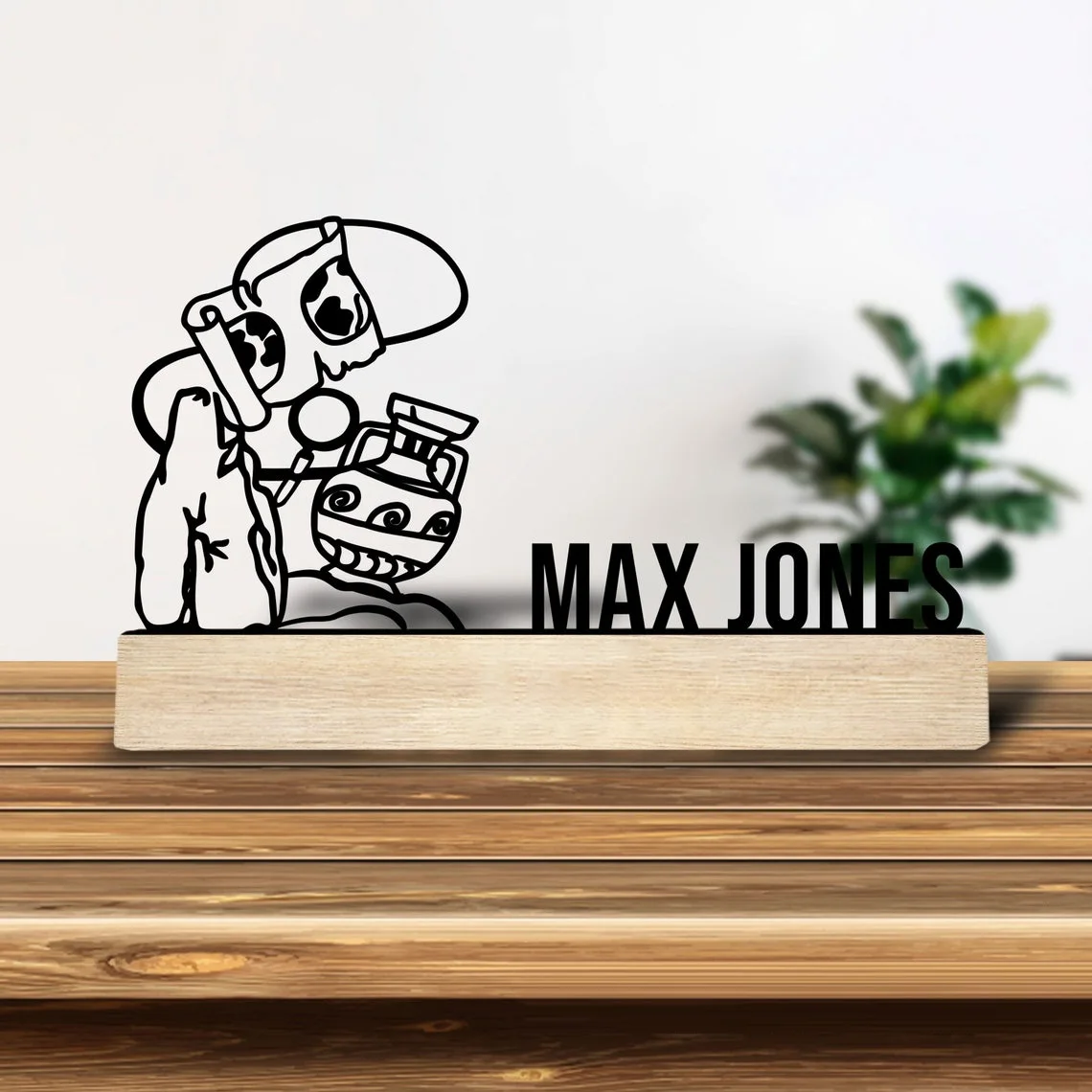 1pc Customizable Metal Desktop Ornaments Customizable Name With Wooden Base Modern Rural Home Desktop Decorations