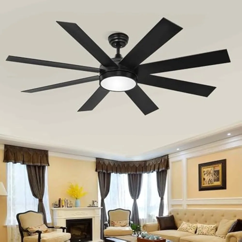 

Black Ceiling Fan with Light and Remote, DC Fanlight for Indoor Outdoor, Modern Ceiling Fan with Reversible 6 Speeds