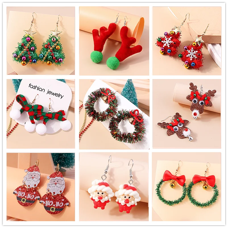 Leslie Fashion Christmas Earrings Merry Christmas Tree Bell Deer Santa Drop Earrings New Year Jewelry Gifts Trendy