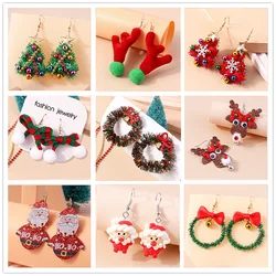 Leslie Fashion Christmas Earrings Merry Christmas Tree Bell Deer Santa Drop Earrings New Year Jewelry Gifts Trendy