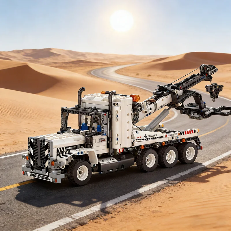 รถพ่วงทางหลวงแบบเชื่อมโยงด้วยกลไก ประกอบยาก ของเล่นบล็อกตัวต่อขนาดเล็ก พร้อมชุดจ่ายไฟ