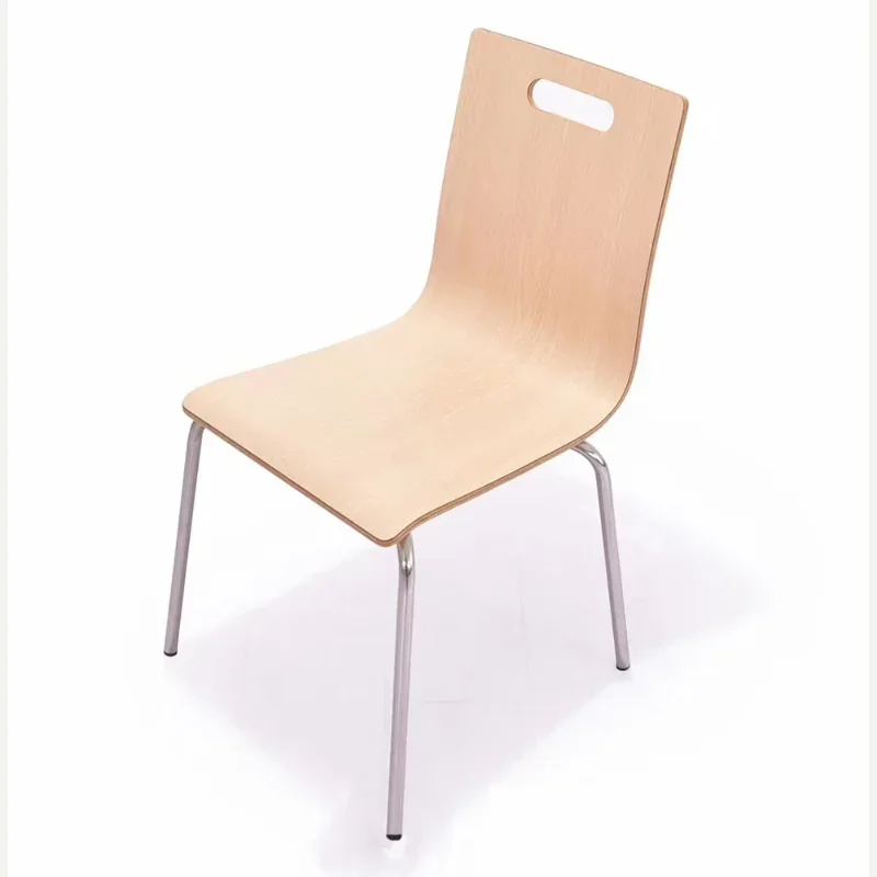 Factory canteen stainless steel dining chair, burger restaurant snack bar noodle restaurant canteen curved wooden chair