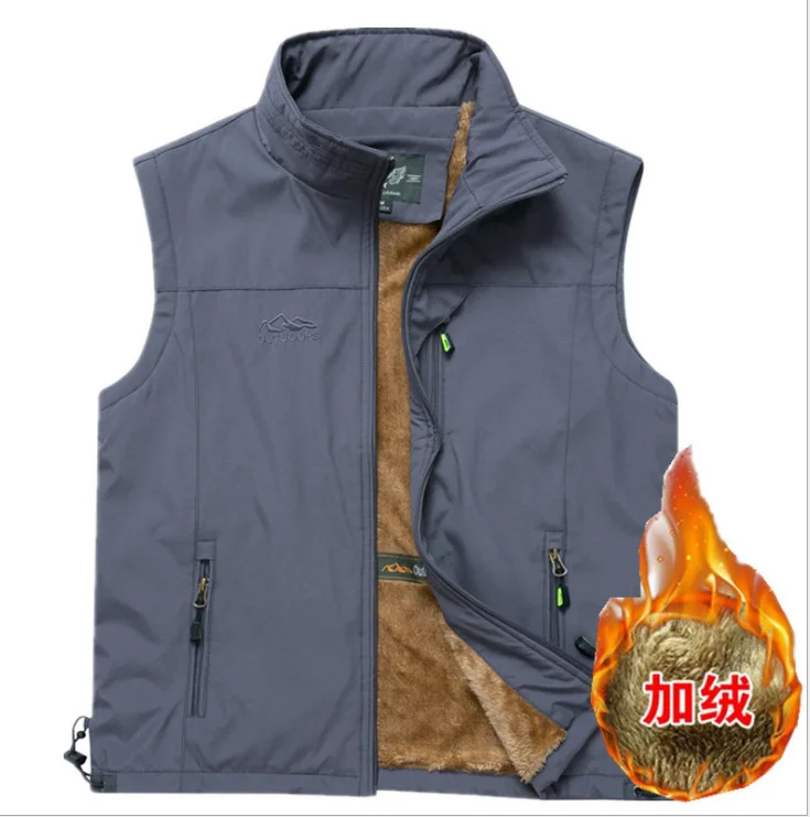 

Male Fleece Warm Vest Men's Vest Autumn Winter Outdoor Vest Men Leisure Stand-up Collar Warm Photography Fishing Plush Vest