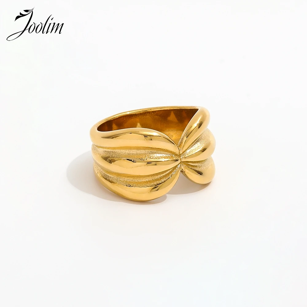 

Joolim High End PVD No Fade Fashion Abstract Double Strip Symmetrica Cute Bow Ring for Women Stainless Steel Jewelry Wholesale