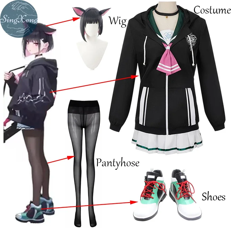 SingXeng Anime Blue Archive Kyoyama Kazusa Cosplay Costume Women Girl Black Hoodie Sailor Suits Skirt Customize Halloween