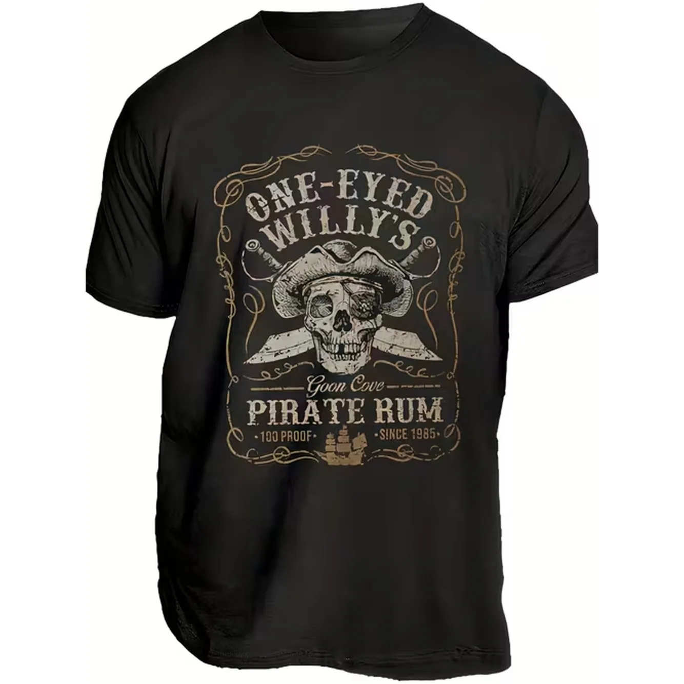 Mens Vintage Pirate Tshirt With Oneeyed Willy Skull Rum Design Distressed Retro Crew Neck Short Sleeve Tee Suitable For Clothing Themed Parties Casual Wear For Rum Lovers Machine Washabpure Cotton Breathable Sweat Wicking And Soft Suitable Fo