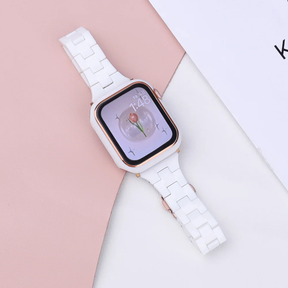 Resin Slim link strap for apple watch bands 44mm 40mm 41mm/45mm 38mm-45 mm bracelet iwatch series 9 8 7 6 5 4 3 SE Ultra 2 49mm