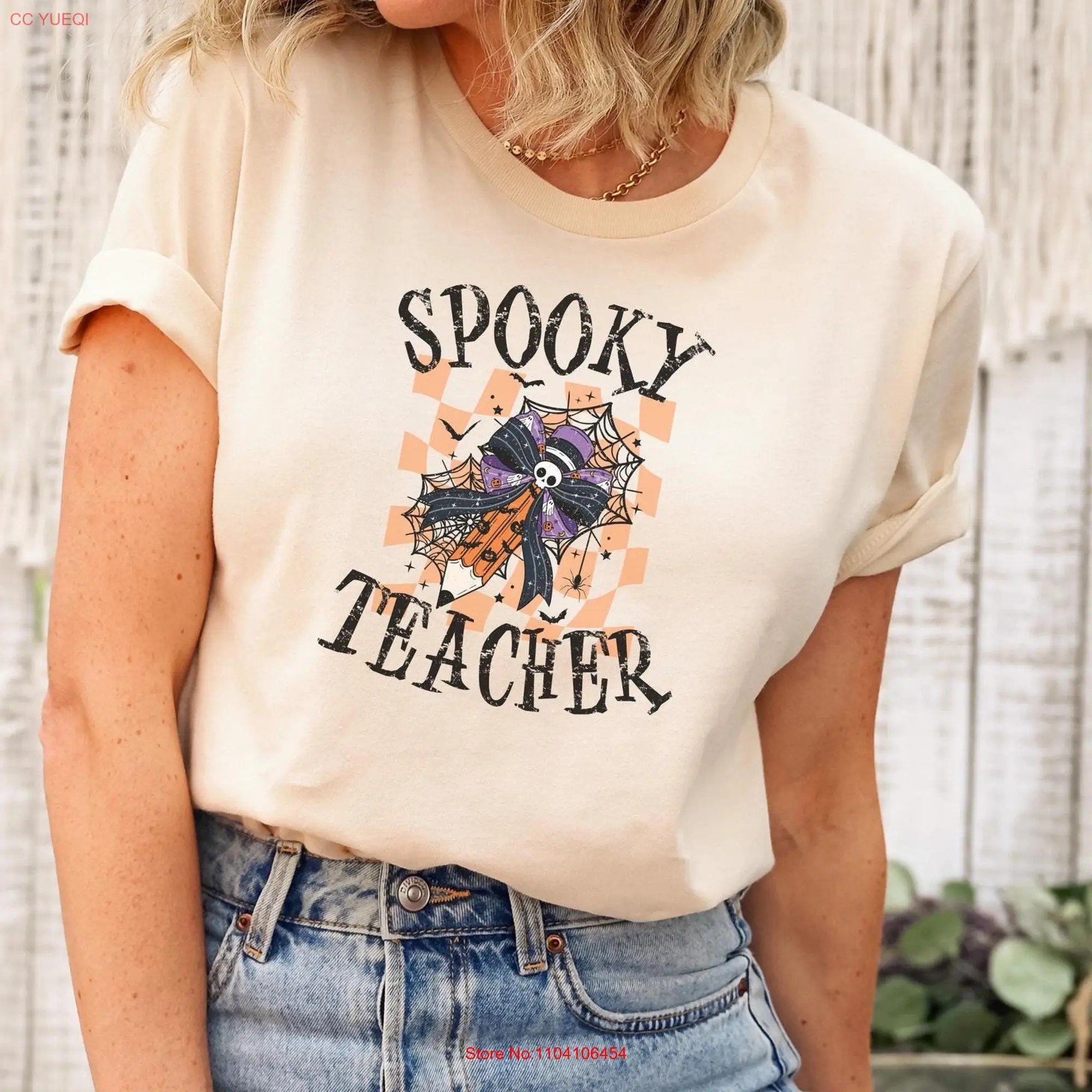 Spooky Teacher Halloween shirt Trick or Teach Cute T tee treat pencil long or short sleeves