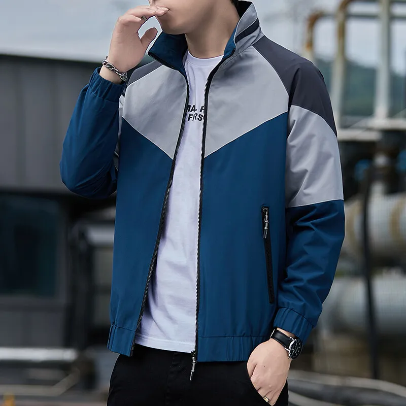 New Arrival Mens Jacket Korean Fashion Casual Sports Colorblock Stand Collar Jacket Male Autumn Daily Men Coats Clothes